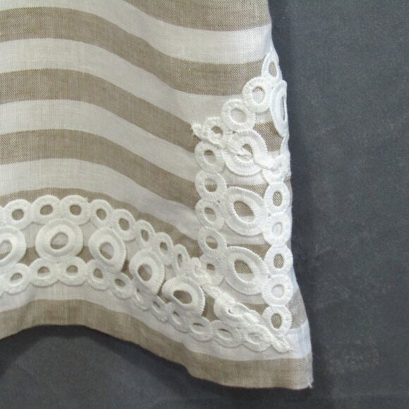 Eliza J Linen Cotton Mini Dress Size 12 Beige White Stripe Eyelet Coastal Resort - Picture 5 of 14